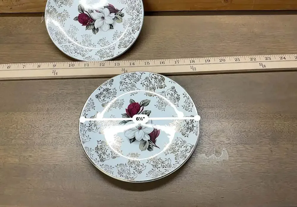 Vintage Gold Filigree Chintz Floral 6.5-Inch Dessert Plates Set of 2